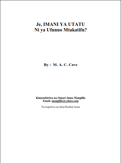 Je, IMANI YA UTATU Ni ya Ufunuo Mtakatifu?.